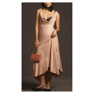 Anthropologie Cowl-Neck Asymmetrical Twofer Midi Slip Dress